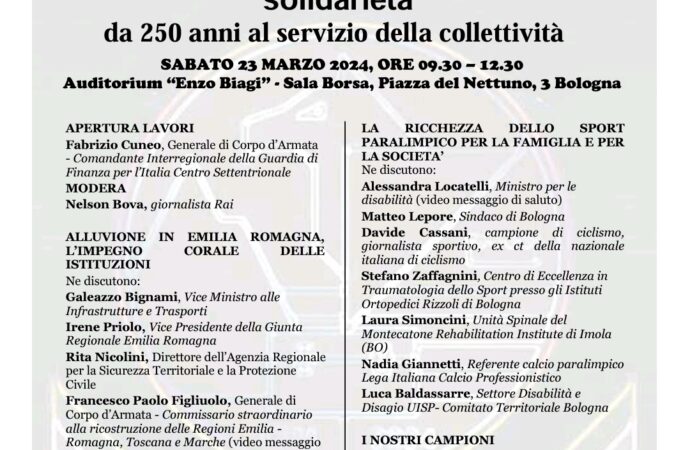 Bologna, 23 marzo 2024. Convegno “Le Fiamme Gialle per il territorio e la solidarietà.